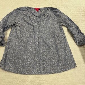 Lilly Pulitzer 3/4 Sleeve Willa Top Yard Dye Stripe Floral Eyelet M VGUC